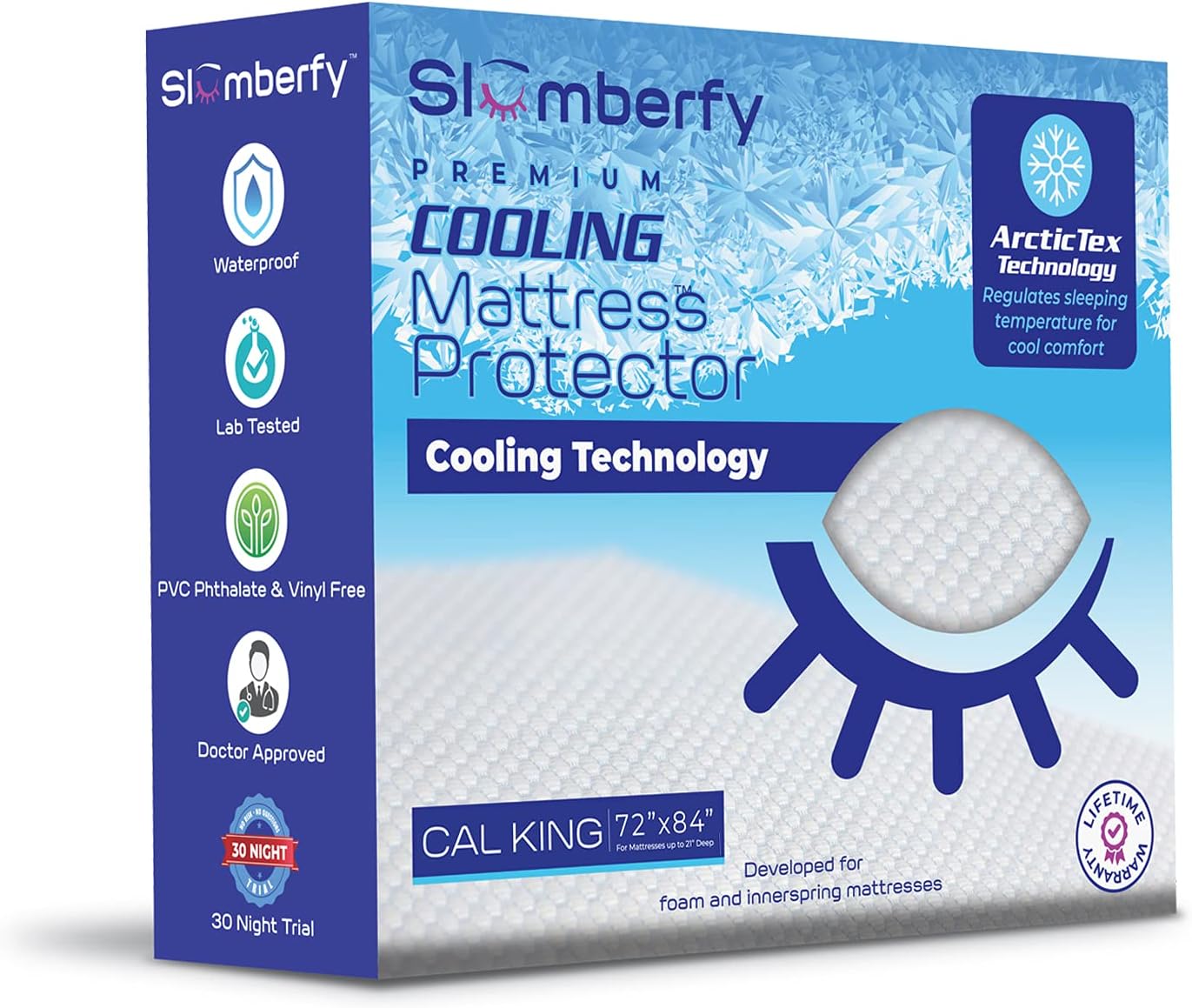 Cal King Size Waterproof Cooling Mattress Protector by Slumberfy - Premium Skin-Safe Cover, Natural