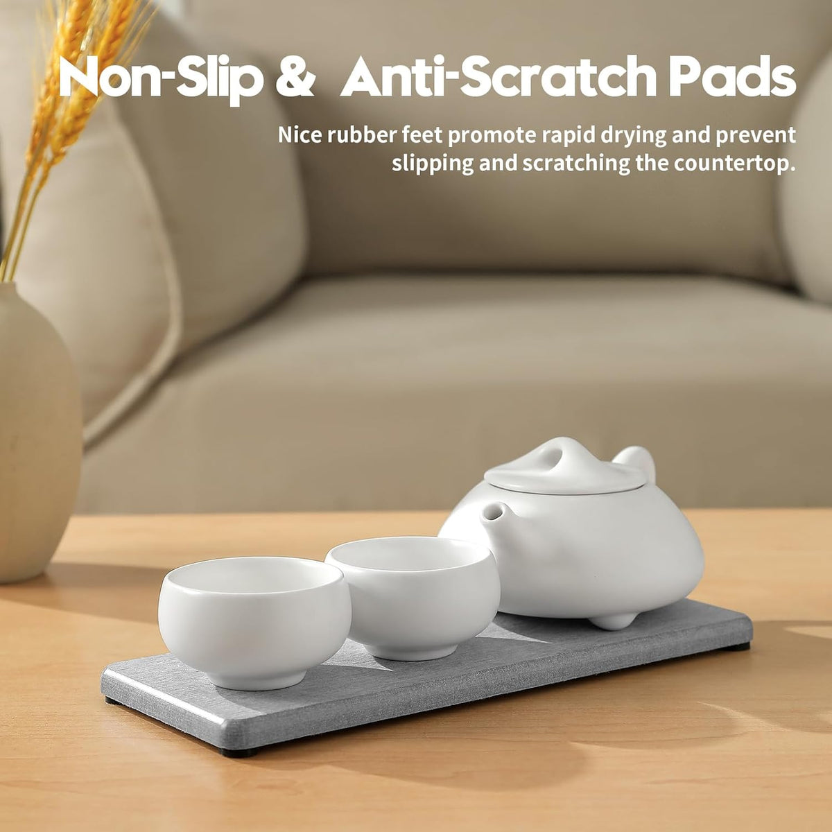 2PCS Bathroom Counter Vanity Trays, Water Absorbing Diatomite Stone Quick Drying Mat for Kitchen