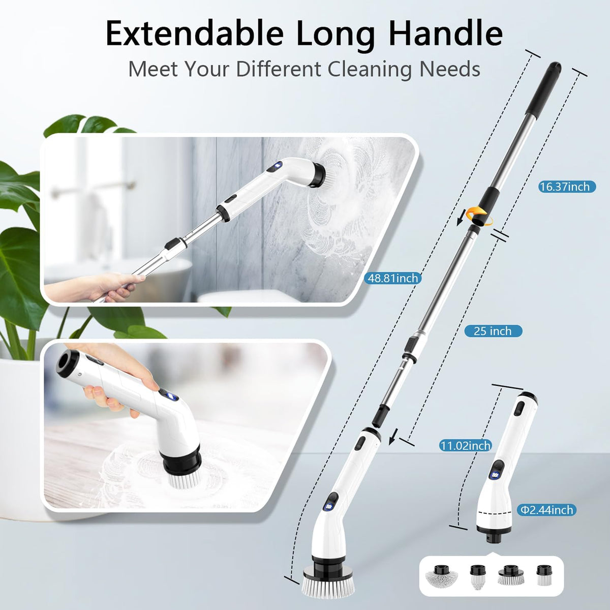 TUYU Electric Spin Scrubber, Full-Body IPX7 Waterproof Bathroom Scrubber with Power LCD Display