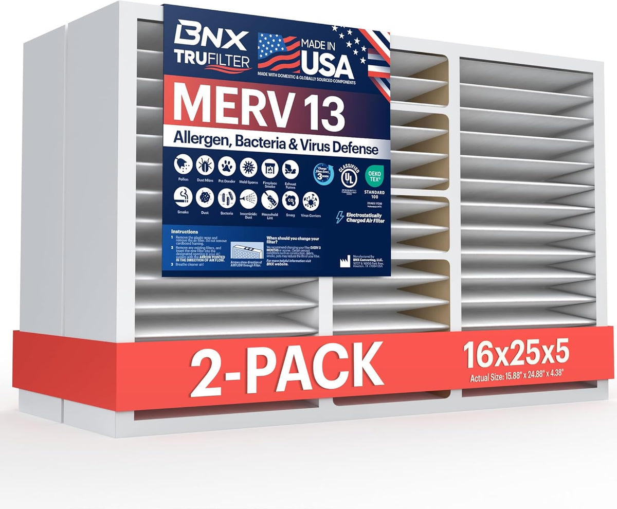 BNX TruFilter 16x25x5 (15.88’’ x 24.88’’ x 4.38‘’ Compatible with Honeywell 4”) MERV 13 Air Filter