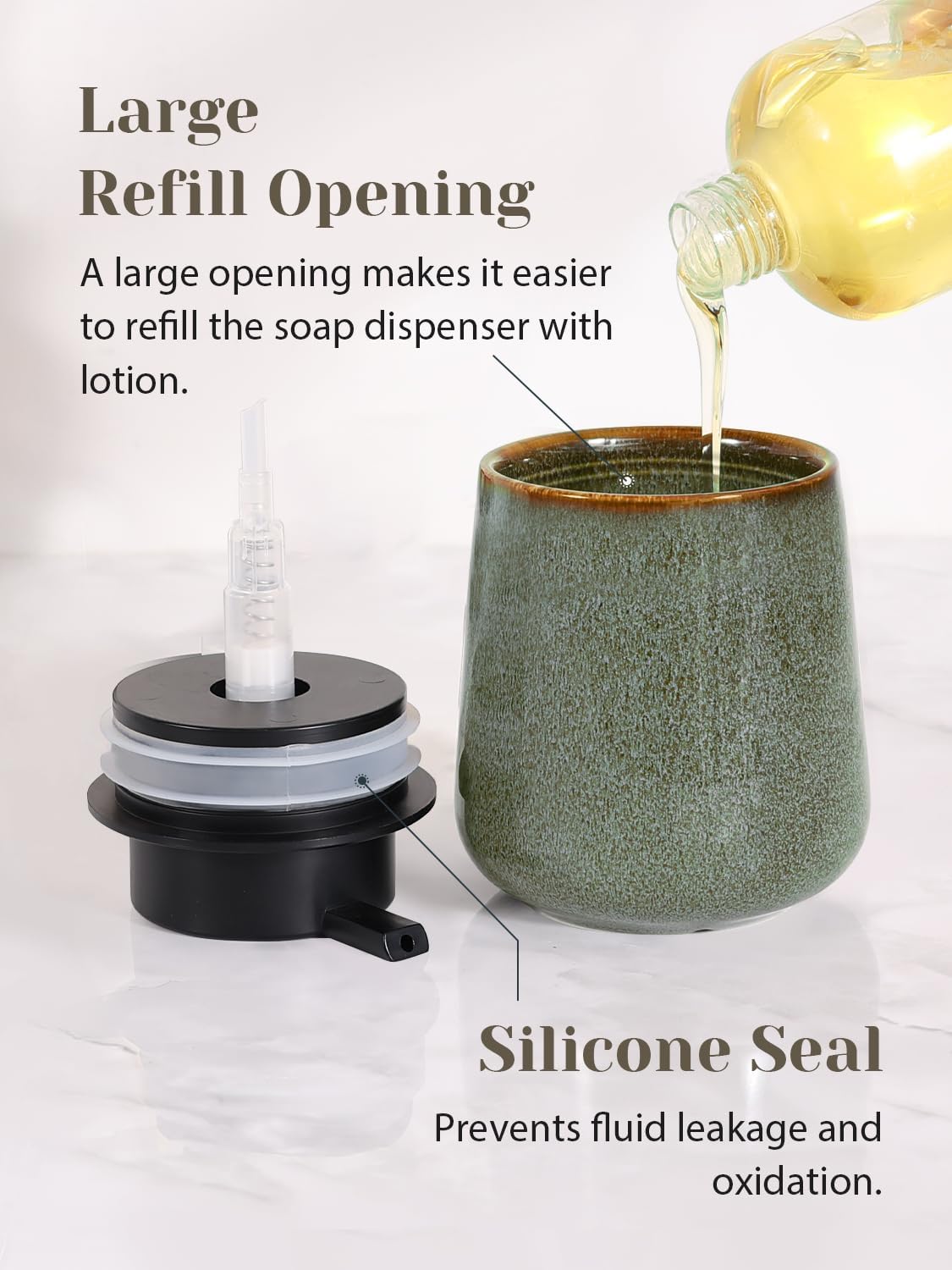 INGOFIN Ceramic Lotion Dispenser - 12 oz Refillable Hand Soap Dispenser Bathroom, Modern Liquid