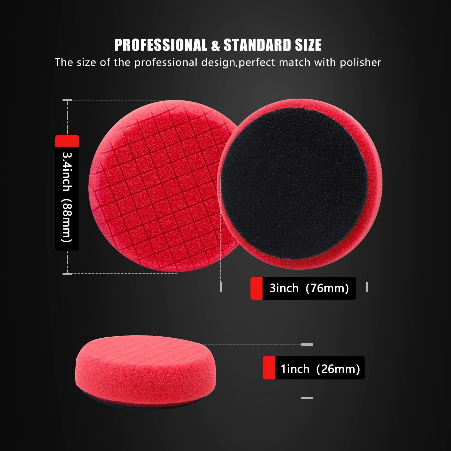Red Finish Polishing Pads, Buffing Pads, SPTA 1Pcs 3.5 Inch Face for 3 Inch 80mm Backing Plate
