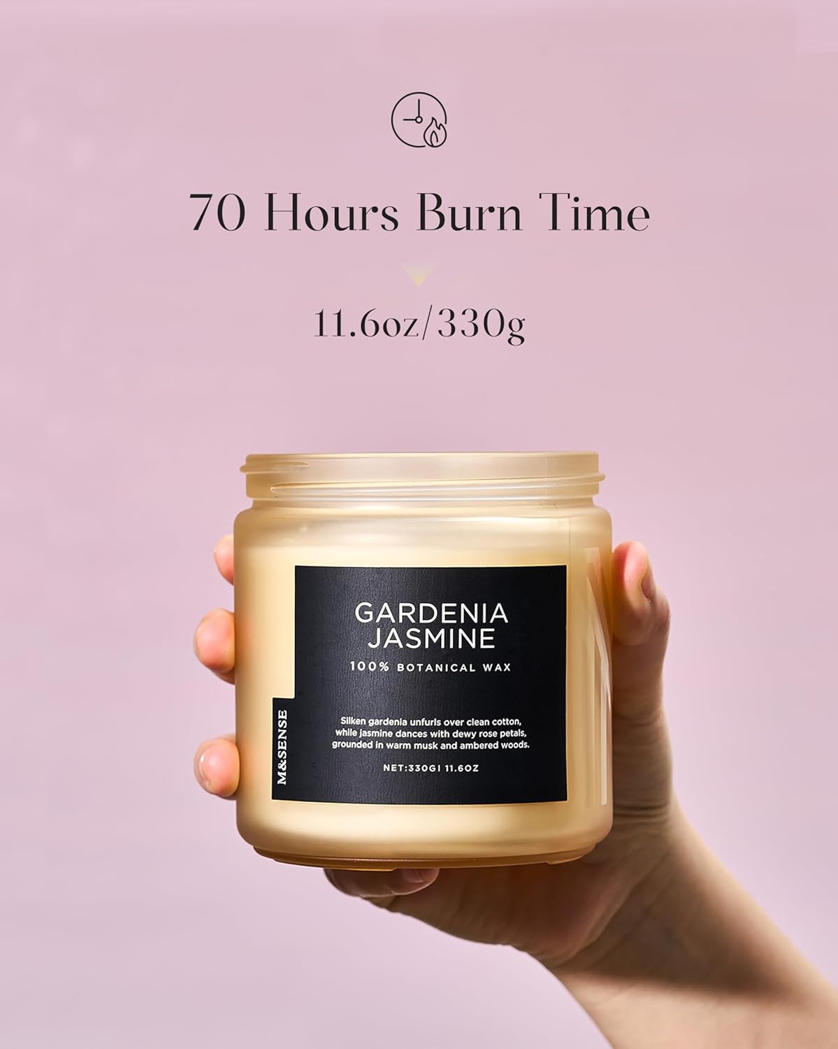 M&SENSE Gardenia Jasmine Scented Candle - 11.6oz Natural Soy Wax Clean Non Toxic 70-Hour Burn