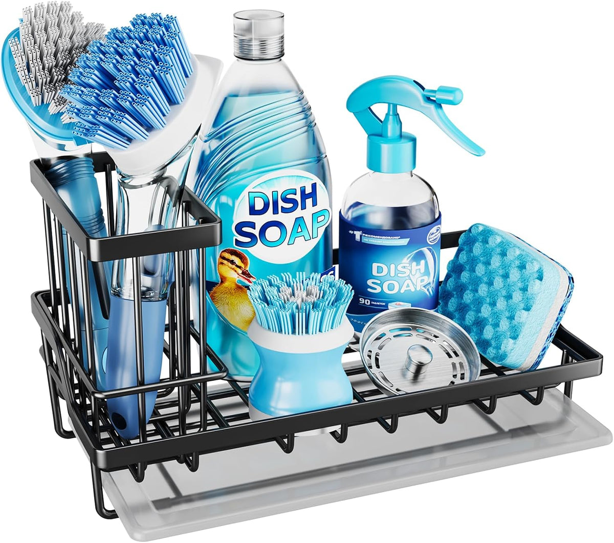 Consumest Sink Caddy, Kitchen Sponge Holder with Dish Brush Holder, Kitchen Sink Organizer with