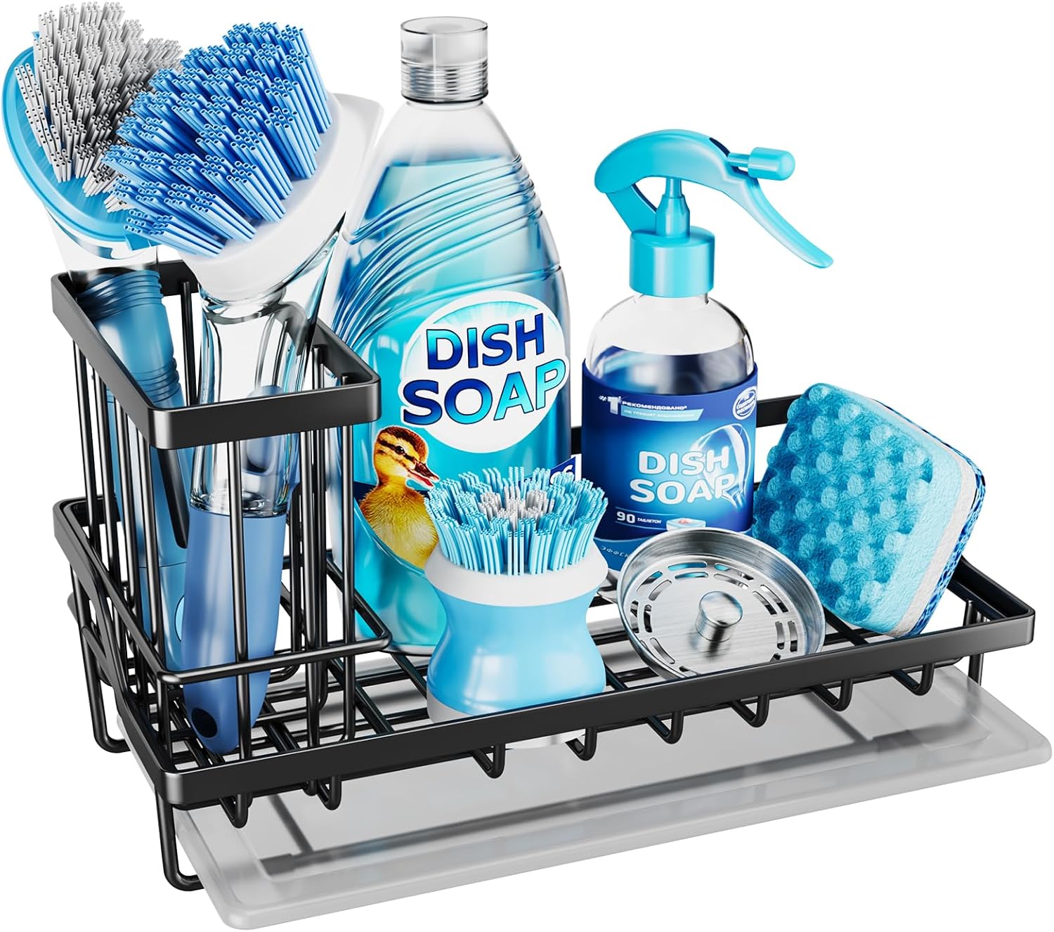 Consumest Sink Caddy, Kitchen Sponge Holder with Dish Brush Holder, Kitchen Sink Organizer with