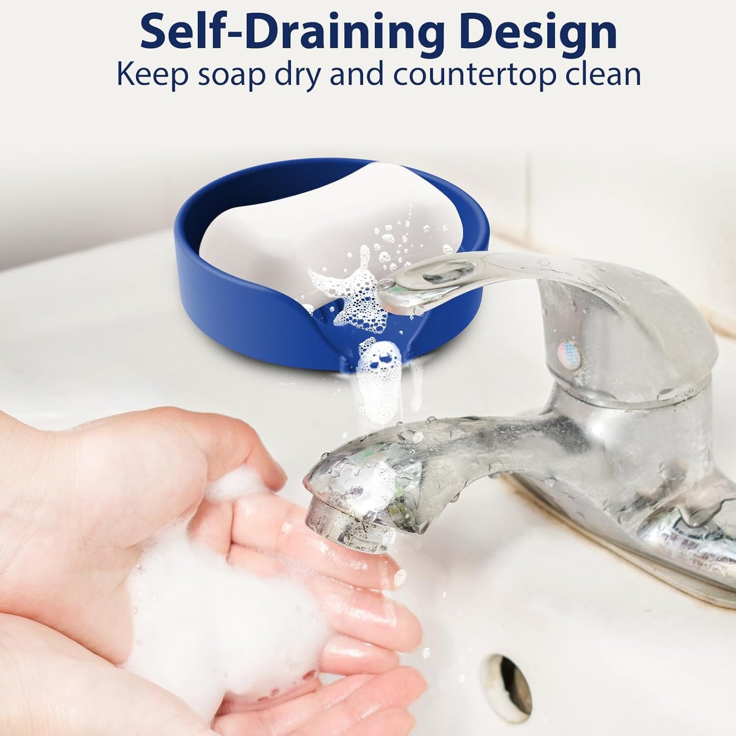 Self Draining Soap Dish, Silicone Suction Cup Soap Holder Tray Savers Container Sponge Holder for