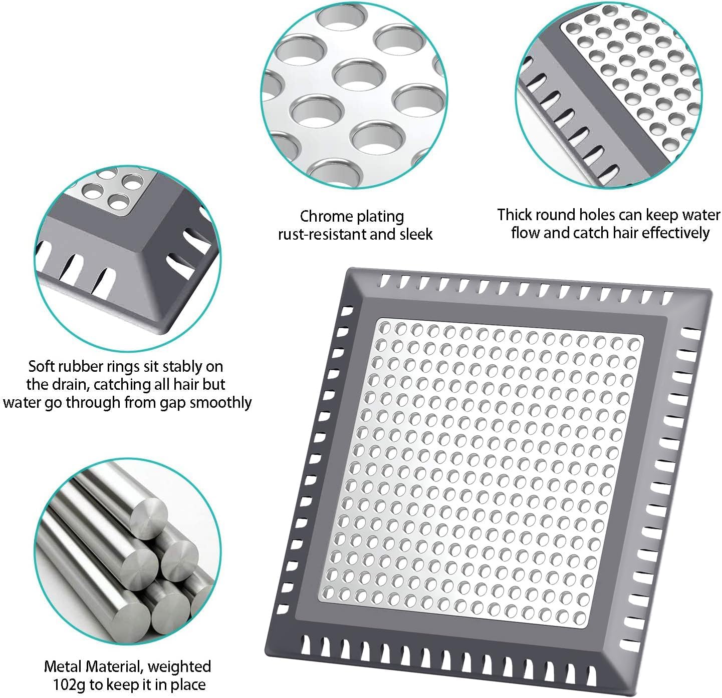 Hair Catcher/Drain Strainer/Shower Drain Cover for Bathroom Floor Drain, Stainless Steel and