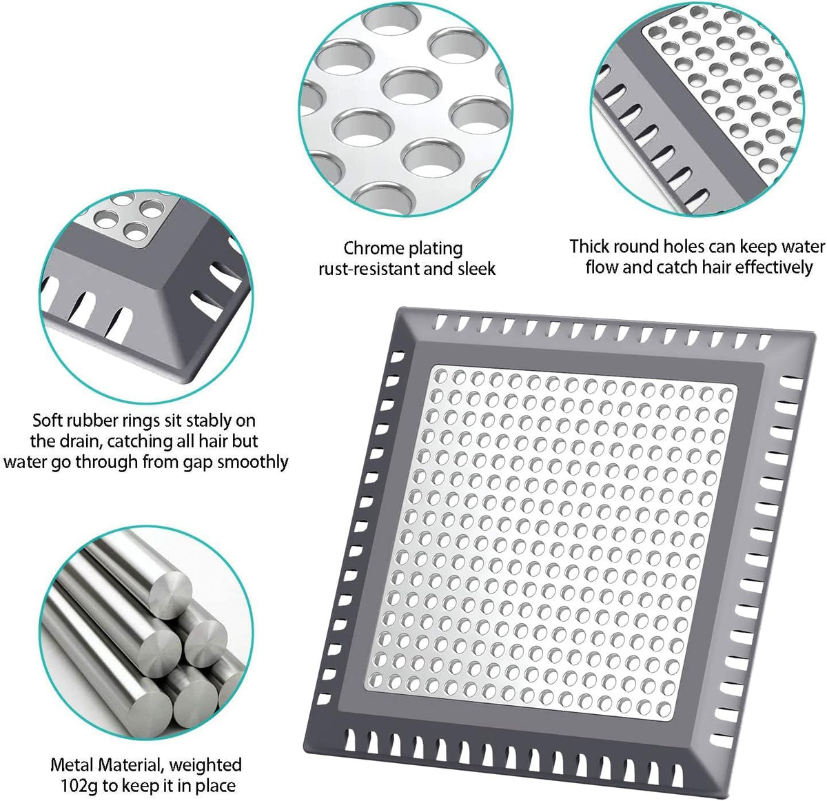 Hair Catcher/Drain Strainer/Shower Drain Cover for Bathroom Floor Drain, Stainless Steel and