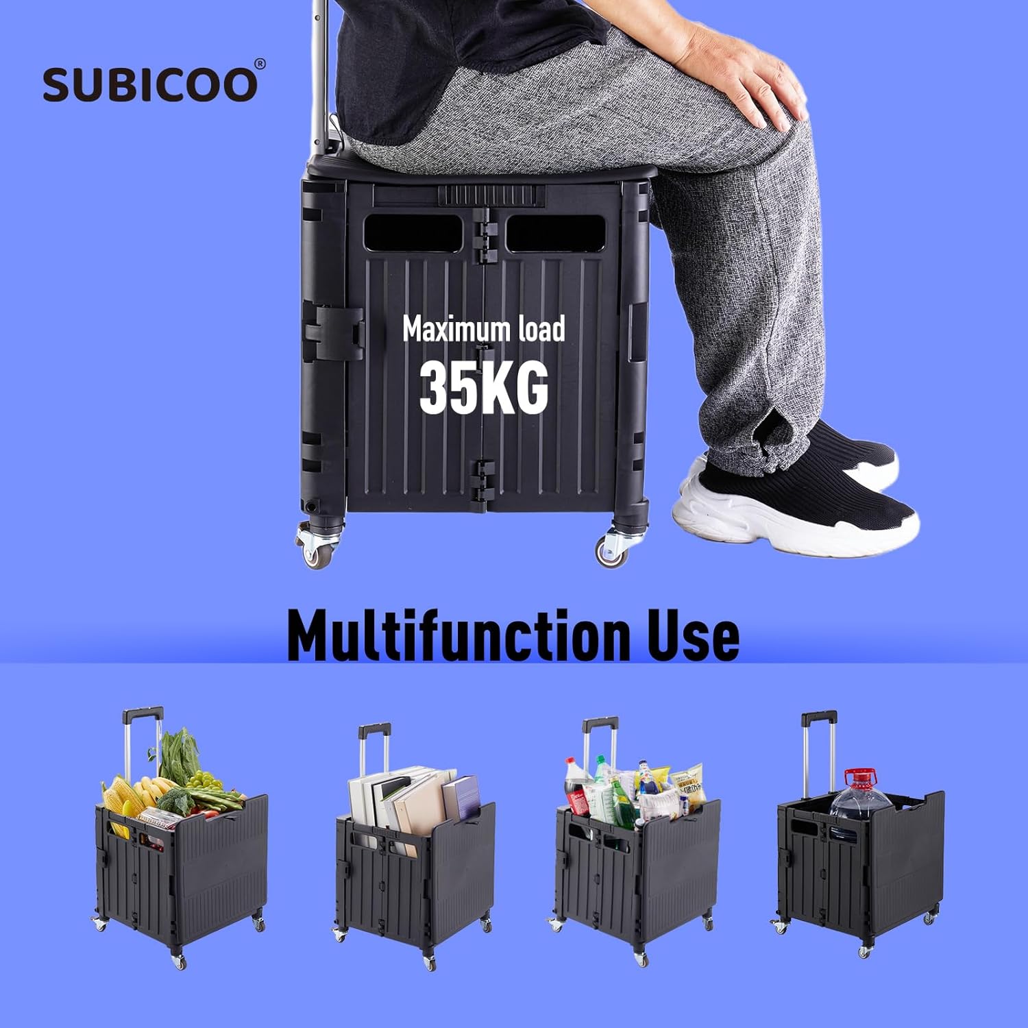 Folding Utility Cart Portable Rolling Crate Handcart Shopping Trolley Collapsible Tool Box, with