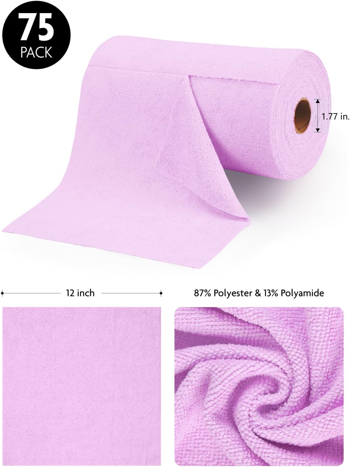 Fantasticlean Microfiber Cleaning Cloth Roll -75 pack, Tear Away Microfiber Towels, 12" x 12"