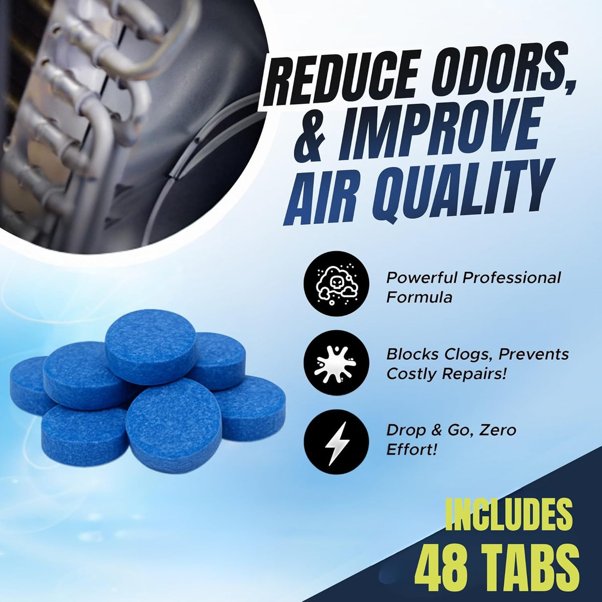 Air Pure Drain Pan Tabs - 48 Flow Treatment Tablets for HVAC & AC Condensate Pan Treatment |