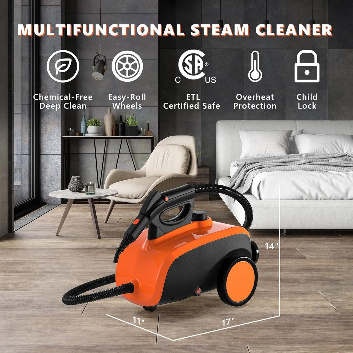 ARLIME Multi-Purpose Steam Cleaner with 19 Accessories, Household Rolling Steamer Cleaning Mop for