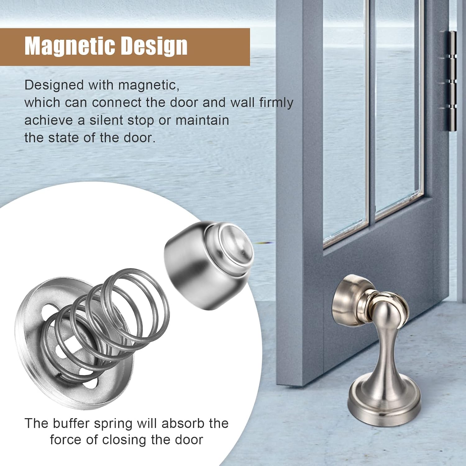 8 Pcs Magnetic Door Stoppers Stainless Steel Door Stops Magnetic Catch Holder with Screws for Wall