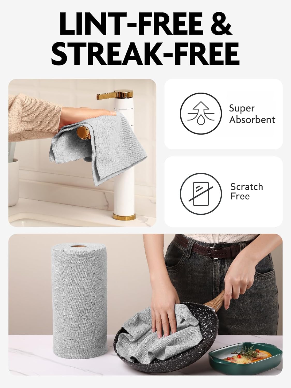 Fantasticlean Microfiber Cleaning Cloth Roll -75 Pack, Tear Away Microfiber Towels, 12" x 12"