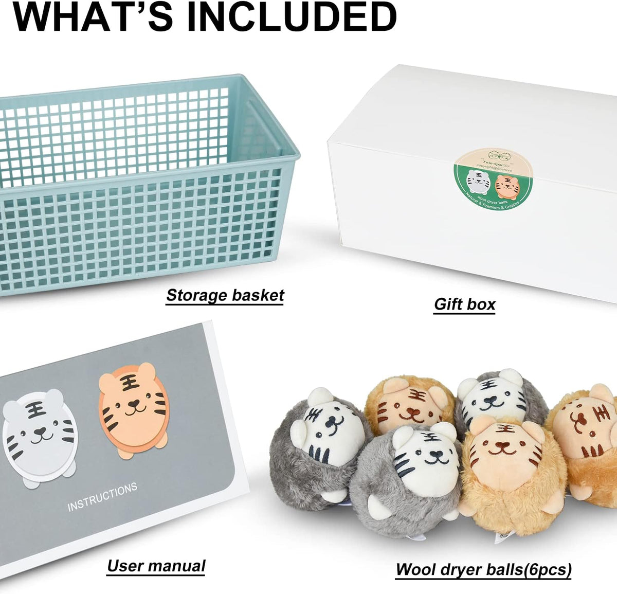 XL Size Wool Dryer Balls 6 Pcs - Over 2000 Loads,Lovely Tiger Appearance-Reusable,Hypoallergenic