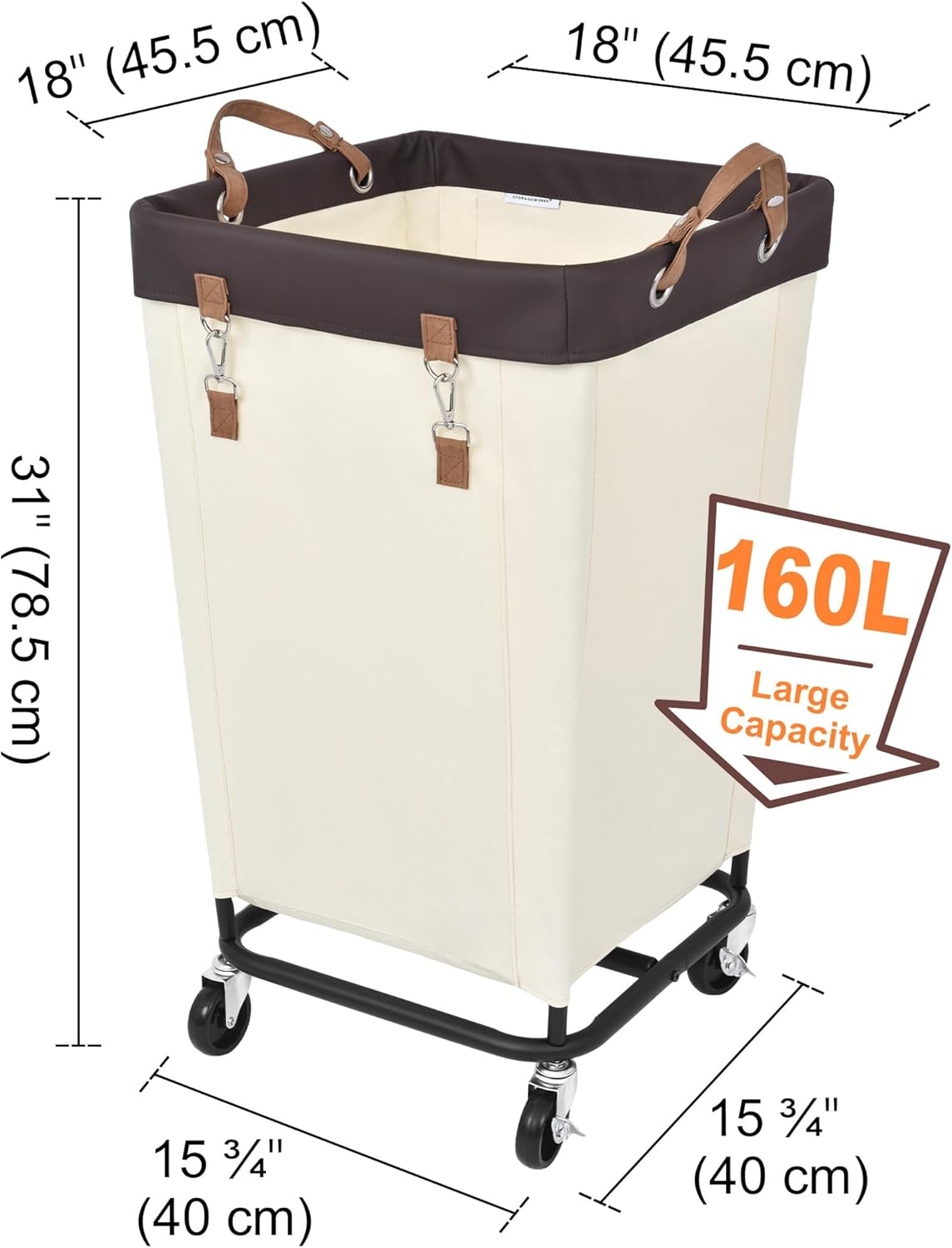 StorageWorks 160L Laundry Basket with Wheels, Large Rolling Hampers for Clothing Organizer, Dirty
