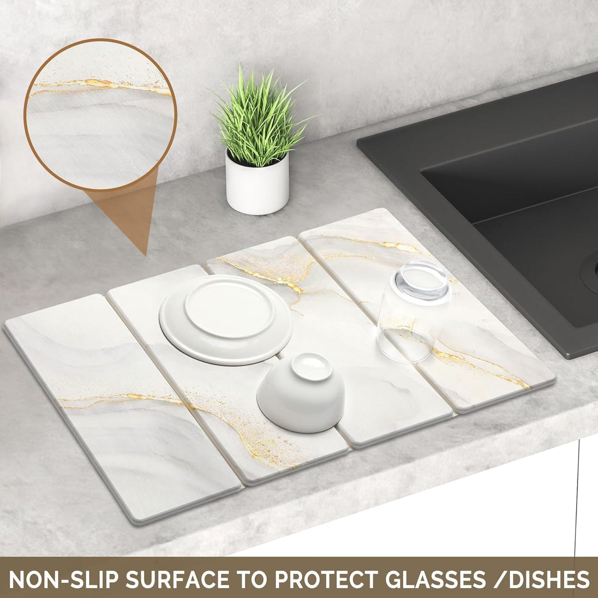 2 PCS Large Stone Dish Drying Mat for Kitchen Counter Quick Dry Stone Dishes Mats Marbled Water