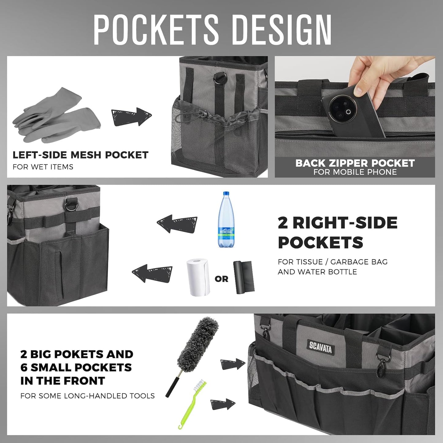 Wearable Cleaning Caddy Bag, Cleaning Caddy Supplies Organizer with Handle & Shoulder Straps for