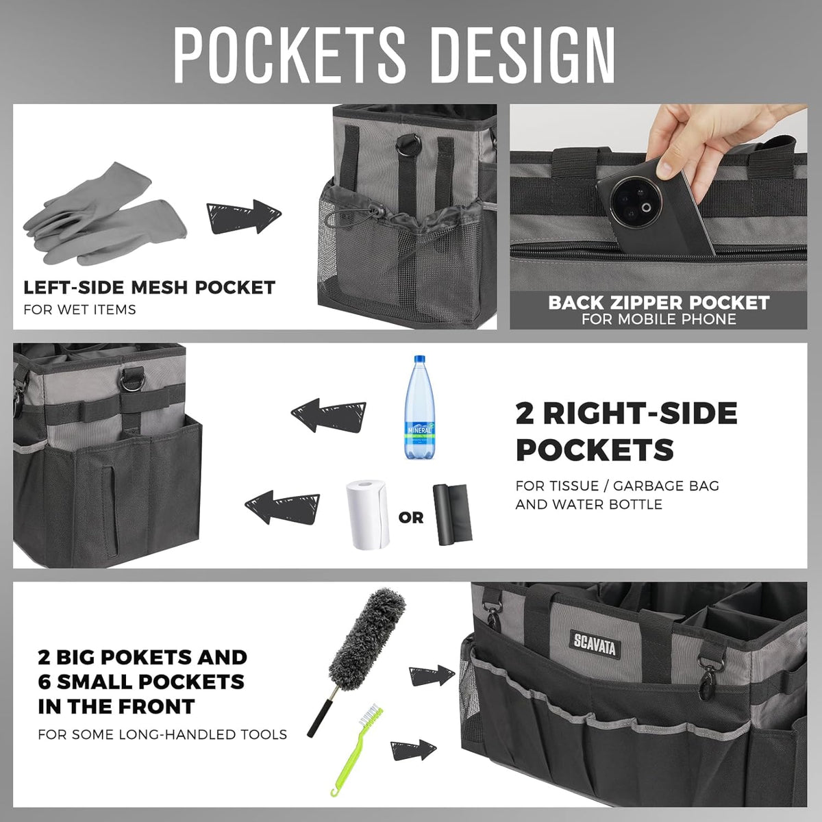Wearable Cleaning Caddy Bag, Cleaning Caddy Supplies Organizer with Handle & Shoulder Straps for