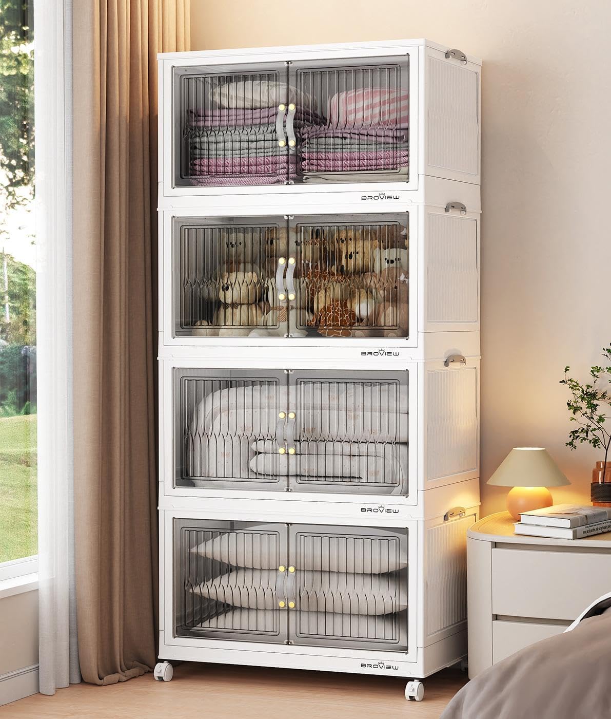 BROVIEW 320Qt Stackable Storage Bins with Lid, Extra Large Closet Organizer Collapsible Drawer