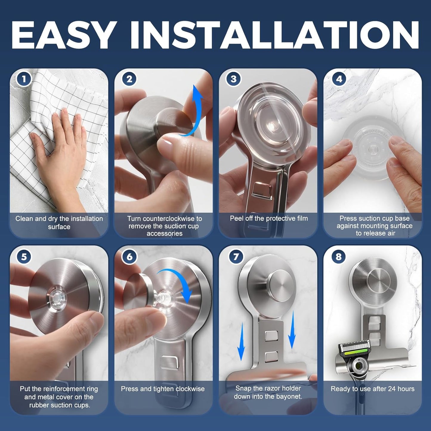 Suction Cup Razor Holder for Shower Wall 2 Pack,Heavy-Duty 15lbs Suction Hooks for