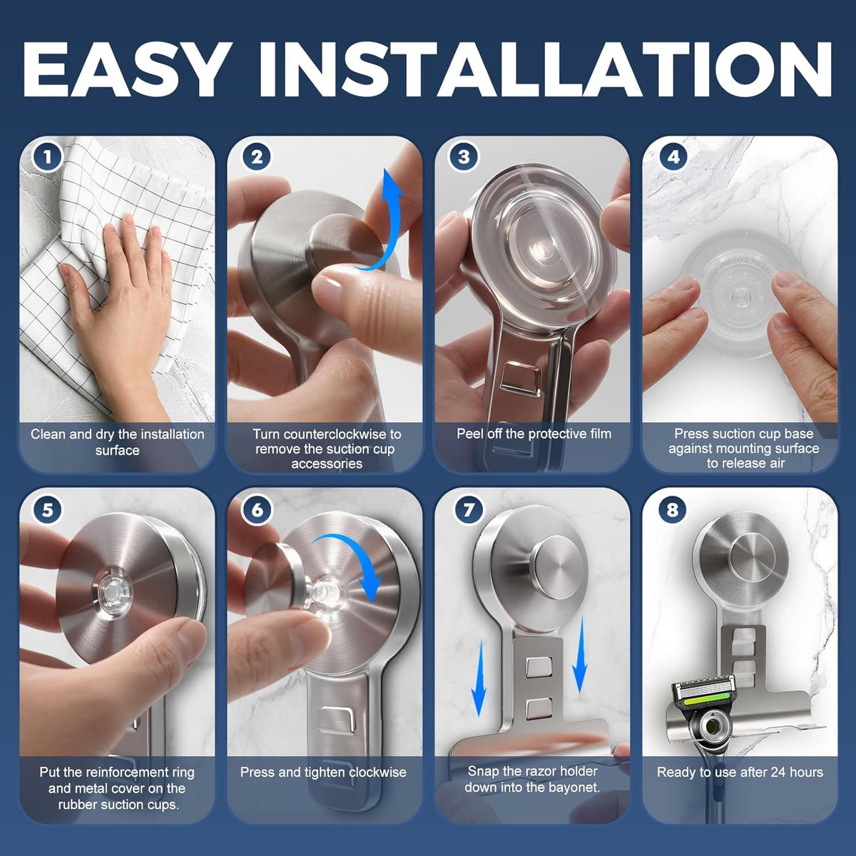 Suction Cup Razor Holder for Shower Wall 2 Pack,Heavy-Duty 15lbs Suction Hooks for
