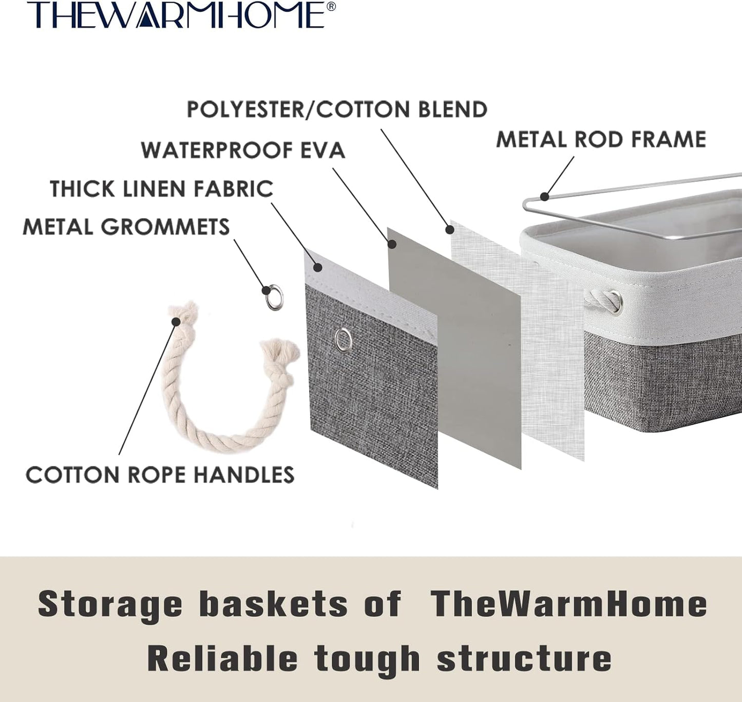 TheWarmHome Small Storage Baskets for Organizing,Storage Baskets for Shelves,Small Fabric Storage