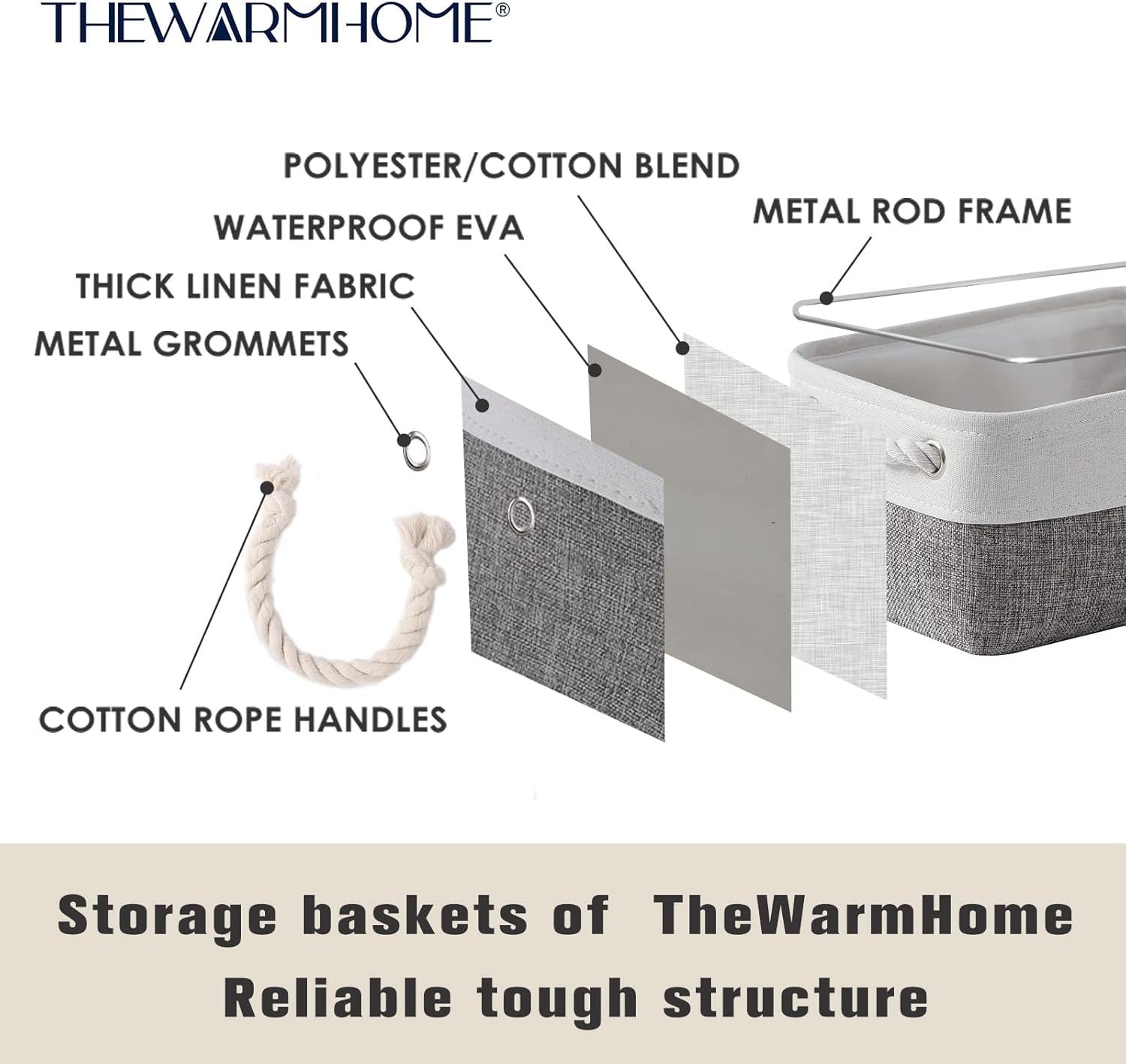 TheWarmHome Small Storage Baskets for Organizing,Storage Baskets for Shelves,Small Fabric Storage