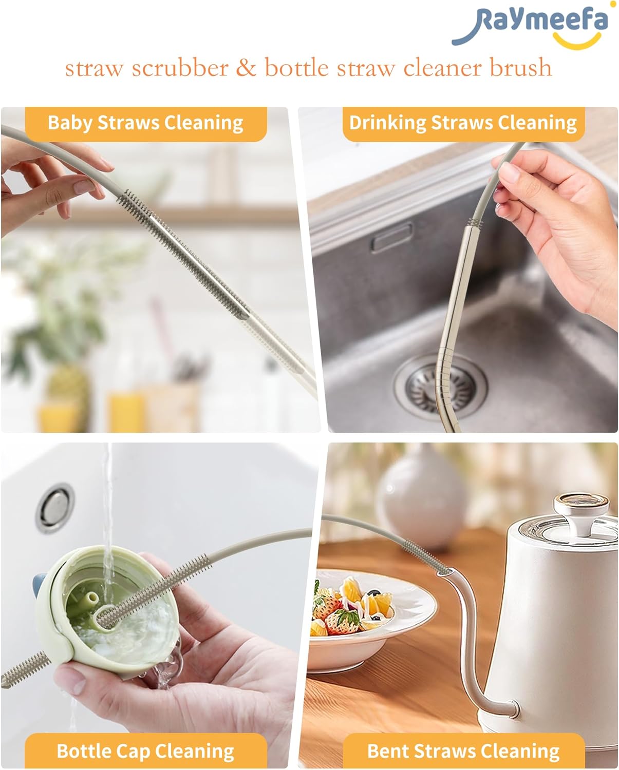 Extra Long Straw Cleaner Brush,Reusable and Soft Silicone Straw Cleaning Brush to Clean