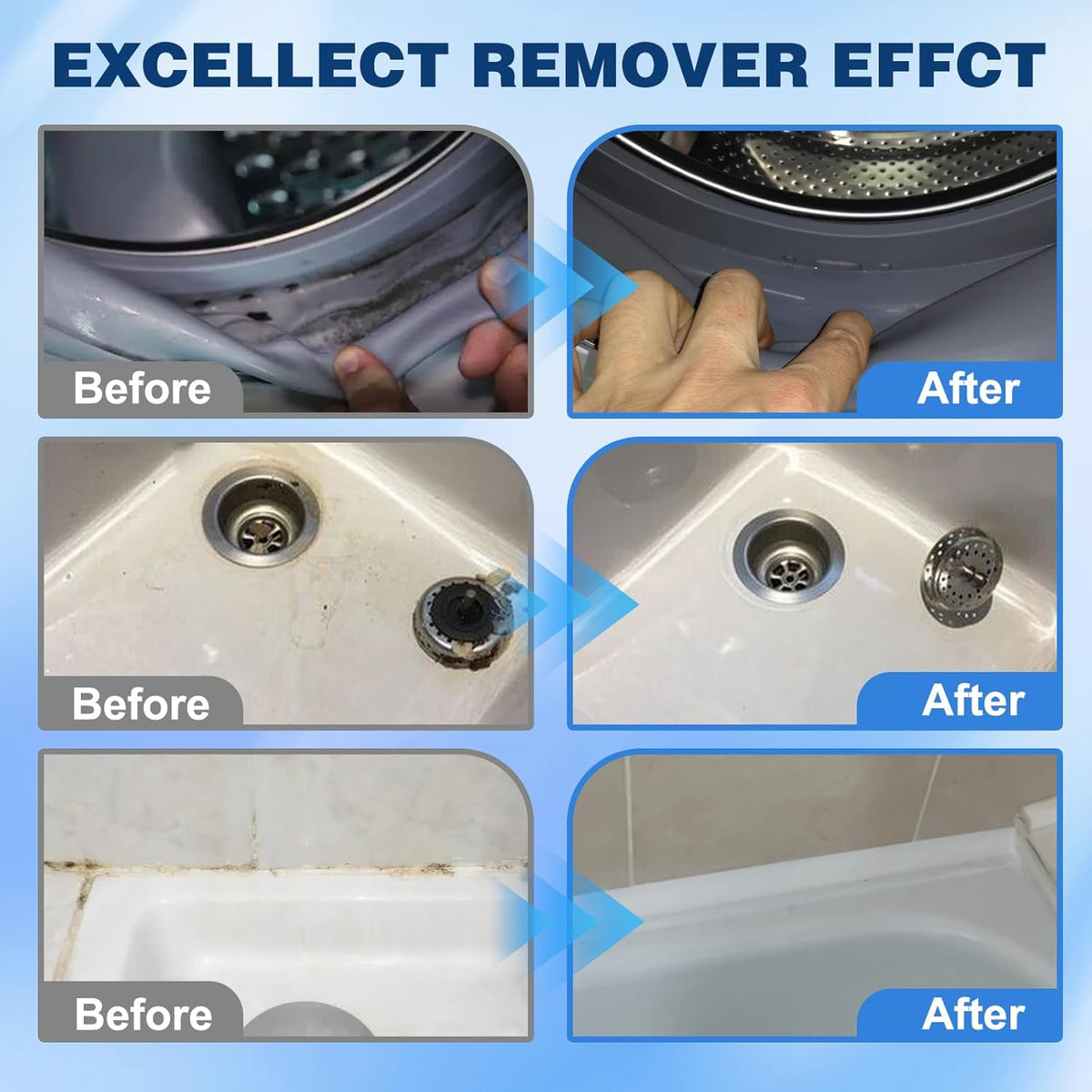Mold stain removal gel cleaner, washing machine cleaner, washing machine, refrigerator seals, tile