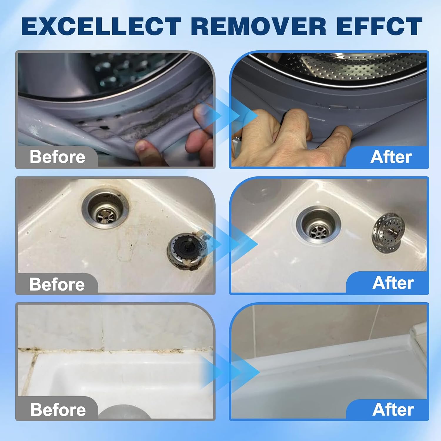 Mold stain removal gel cleaner, washing machine cleaner, washing machine, refrigerator seals, tile