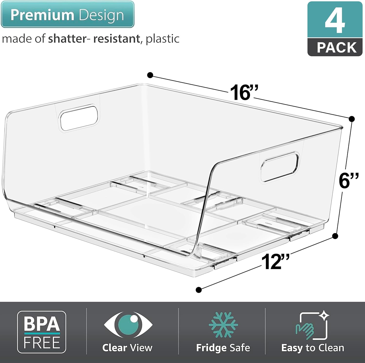 Sorbus Stackable Storage Bins Open Front - Pantry Bins for Storage and Organization - Acrylic