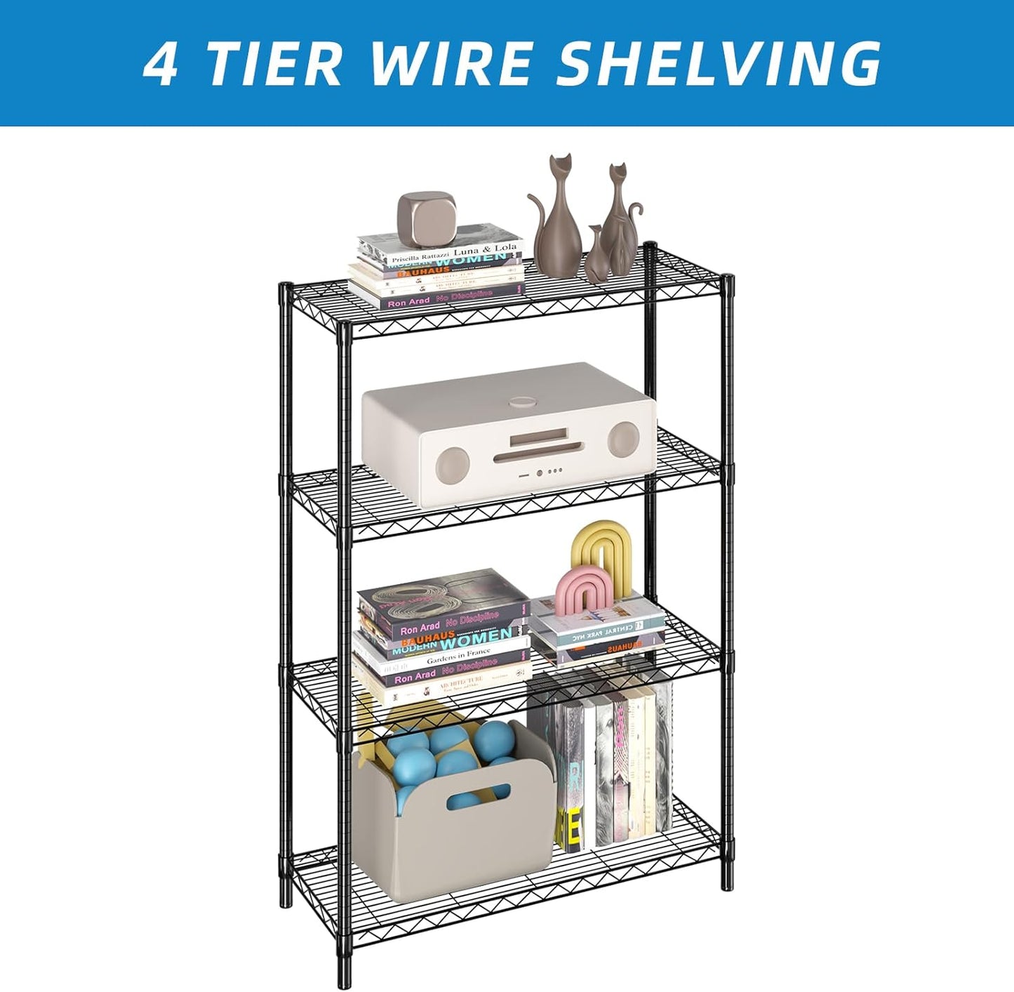 4-Shelf Adjustable Metal Shelf Wire Shelving Unit Storage Rack Display Shelf for