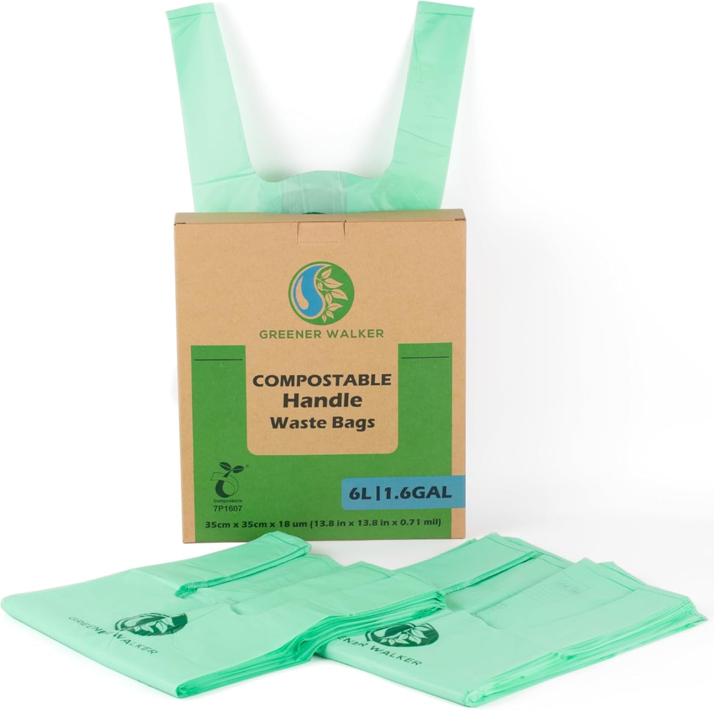 GREENER WALKER 100% Compostable Trash Bags with Tie Handles, 1.6 Gallon-150Bags, Food Scrap Kitchen