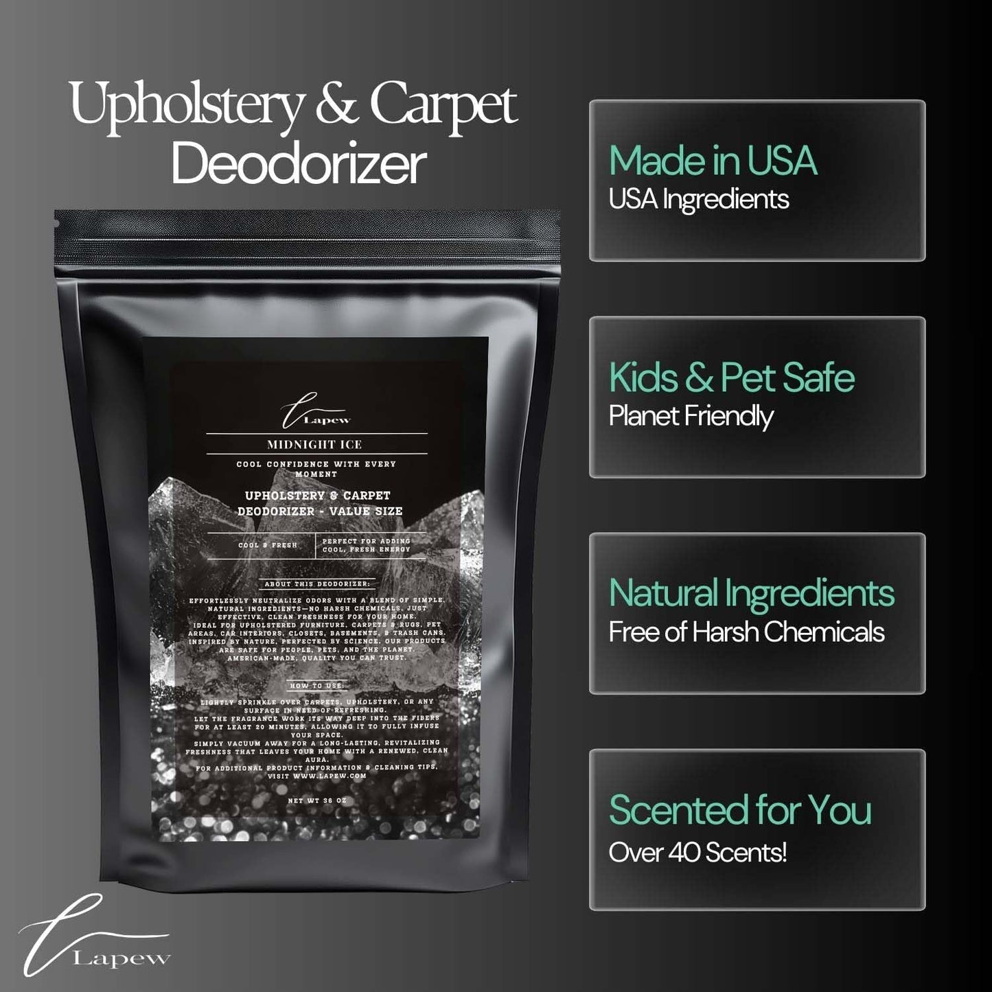 Midnight Ice Carpet Freshener Powder Refill 36 oz | Powerful Odor Eliminator for Home | Upholstery