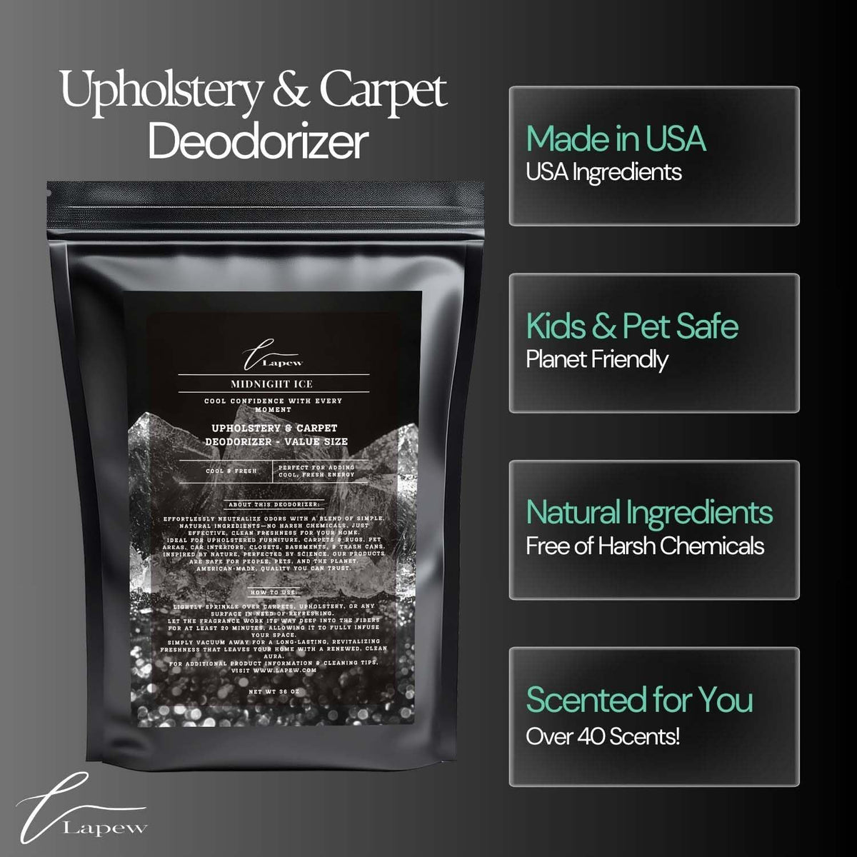 Midnight Ice Carpet Freshener Powder Refill 36 oz | Powerful Odor Eliminator for Home | Upholstery
