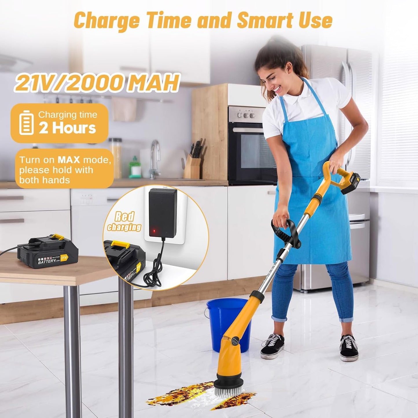 Qimedo 1500 RPM Electric Spin Scrubber with Two Batteries Q2 Pro, Cordless Battery Powered Shower