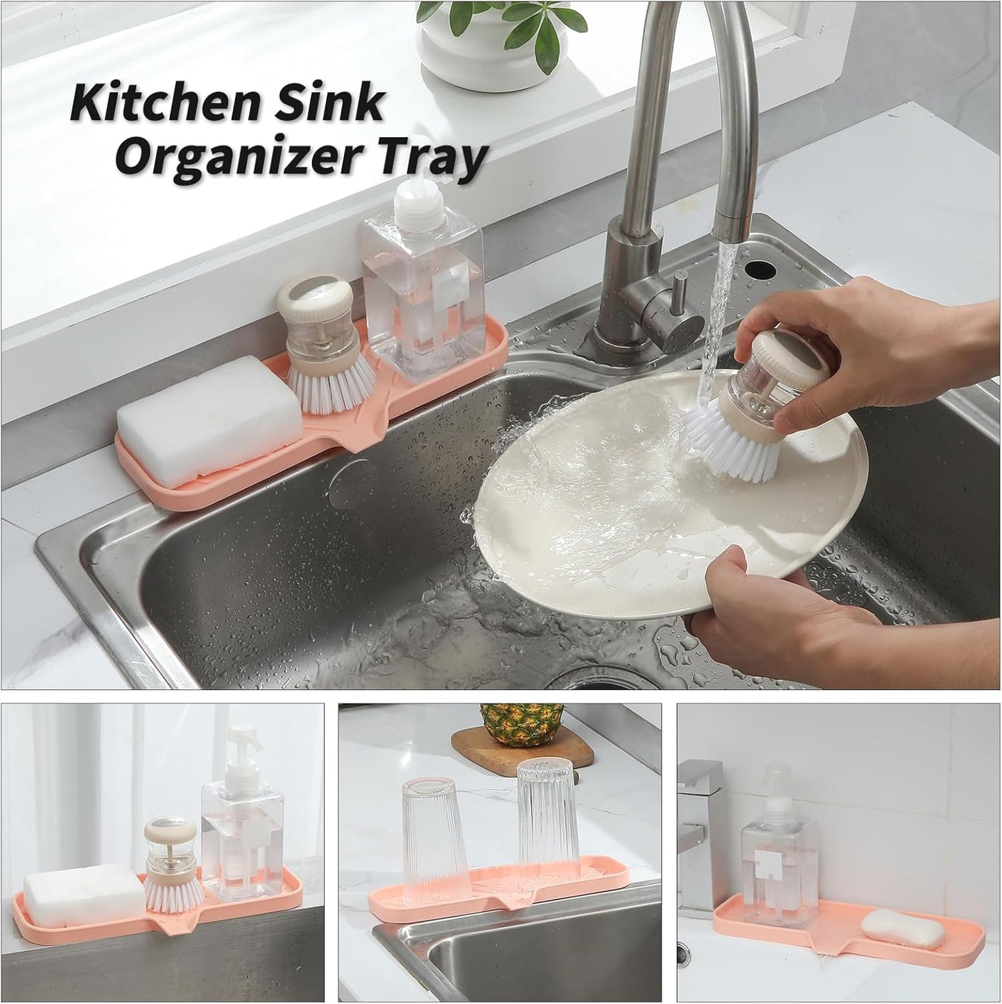 Silicone Bathroom Soap Dishes with Drain Spout-Bathroom and Kitchen Sink Organizer,Sponge