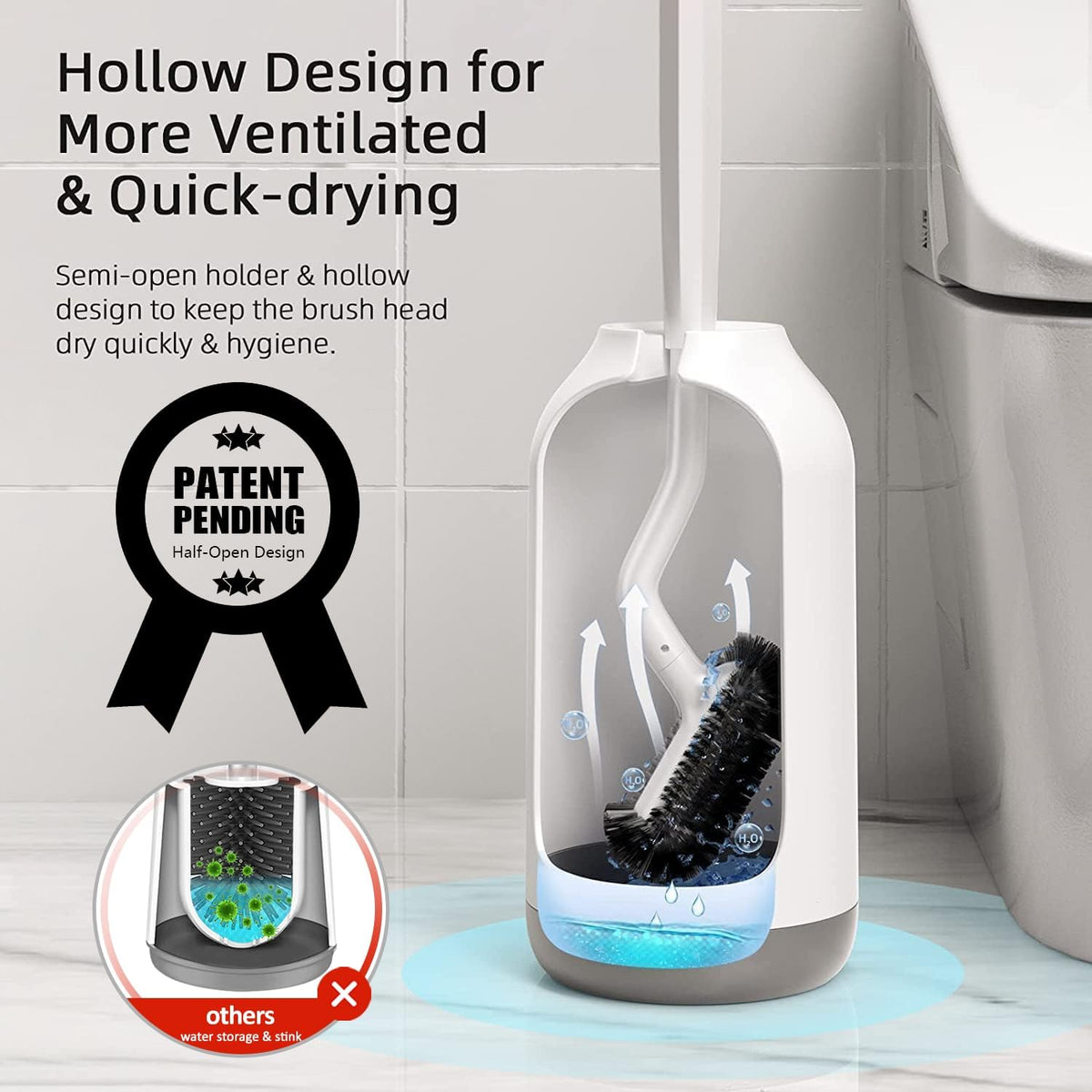 HAMITOR Toilet Bowl Brush Holder Set: 2 Pack Bathroom Deep Cleaning Toilet Cleaner Scrubber Under