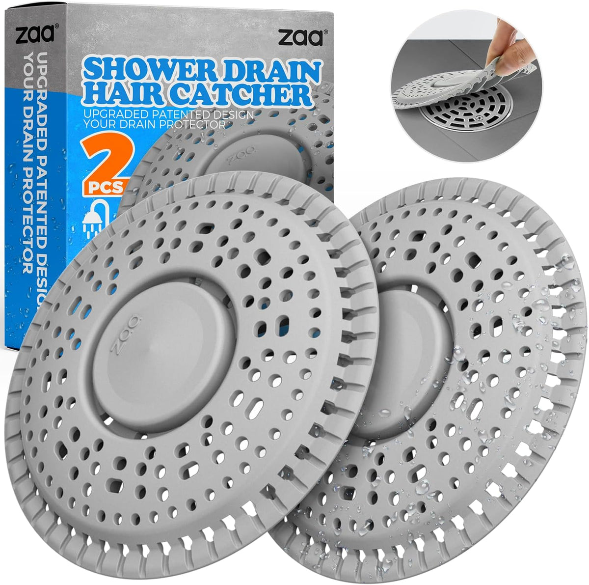 zaa Shower Drain Hair Catcher, 2 Pack Premium Silicone Drain Protector & Shower Drain Cover, Shower