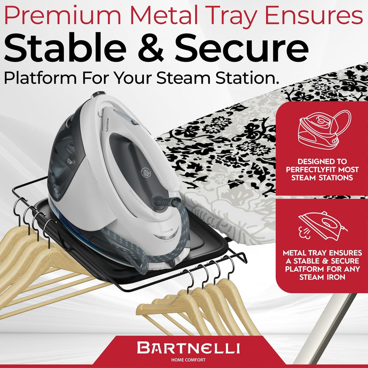 Bartnelli Pro Luxury Ironing Board - Extra Wide 62x19” Steam Iron Rest, Adjustable Height, T-Leg