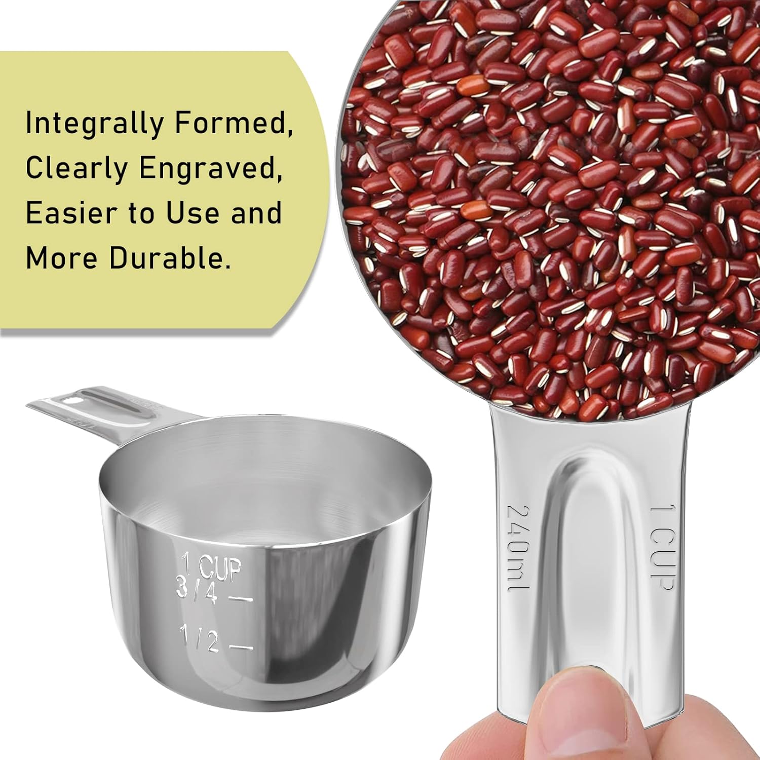 1PCS 1Cup (240ml, 8oz) Single Measuring Cup, Stainless Steel Measure Scoop, Metric and US