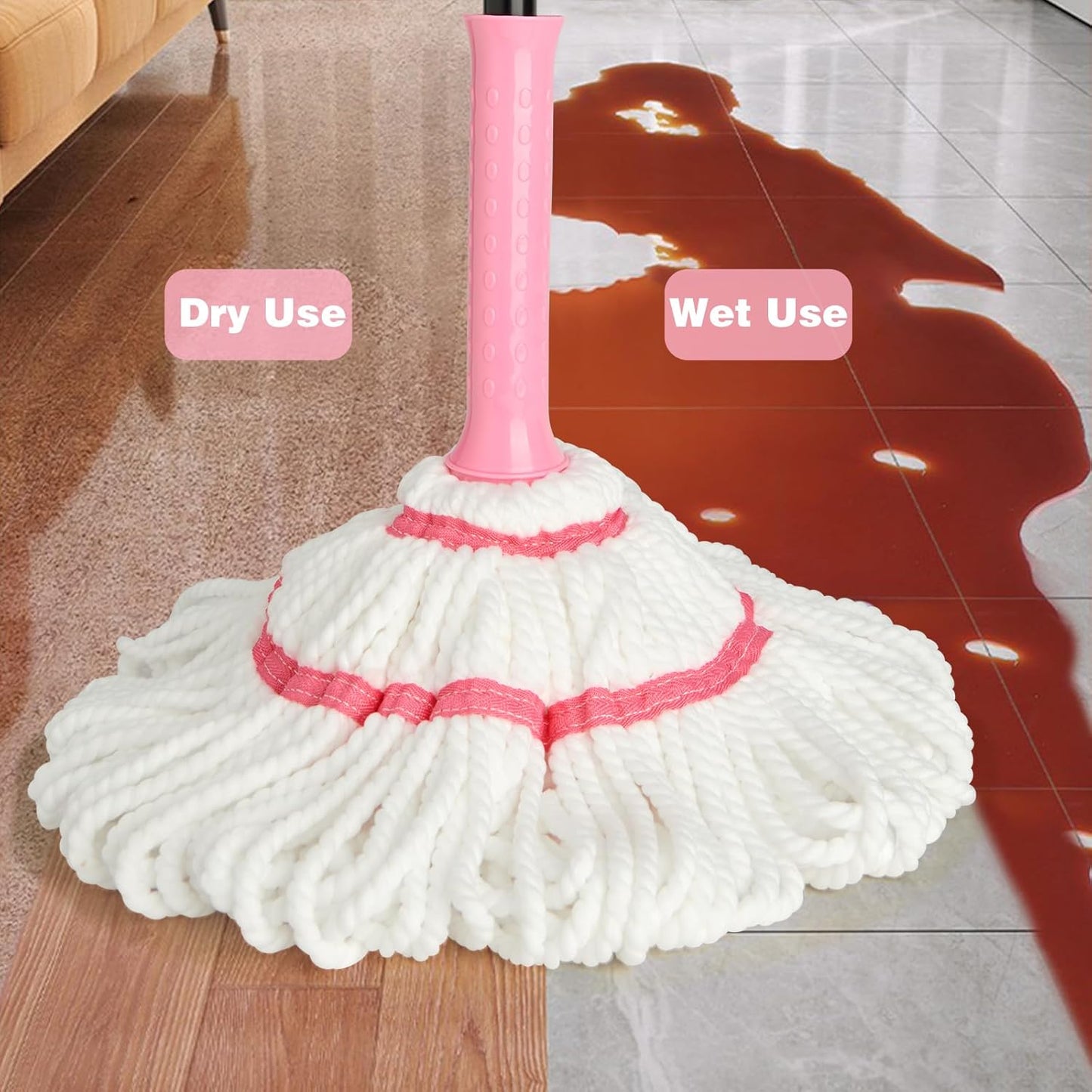 Self-Wringing Twist Mop for Floor Cleaning, 57” Long Handle Heavy Duty Microfiber Mop for Wet