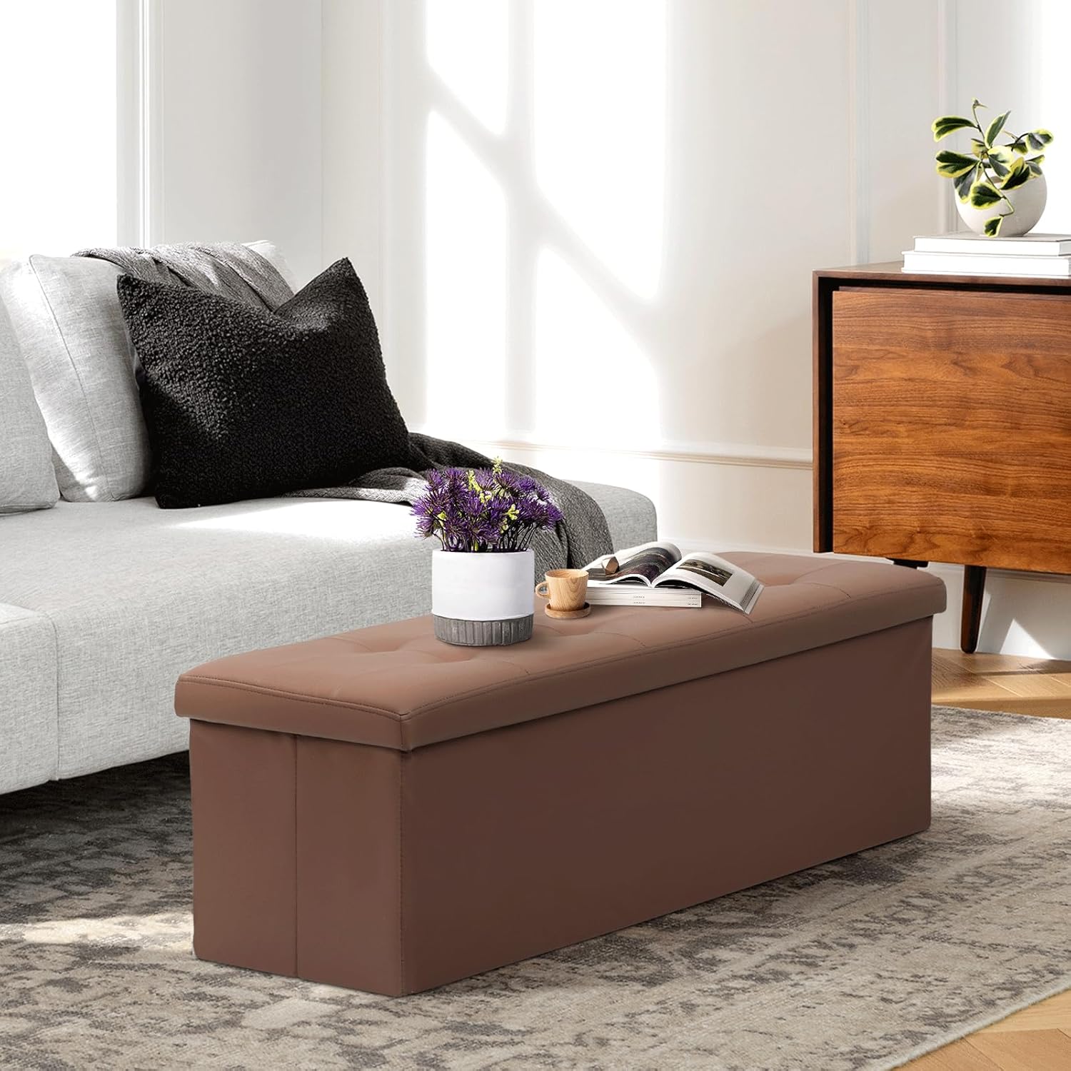 Athena Collection 43" Storage Ottoman Bench Folding Bench with 130L Hidden Storage, Large End of