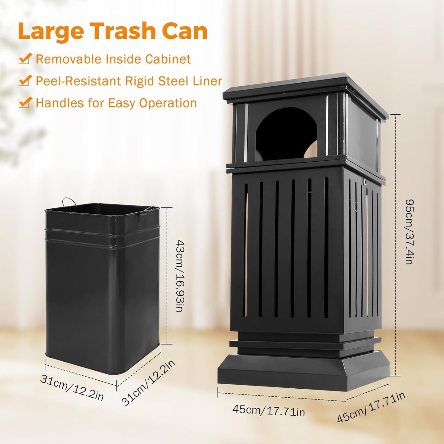 BEAMNOVA Black Trash Can Outdoor Top Tray Stainless Steel Commercial Garbage Enclosure with Locking