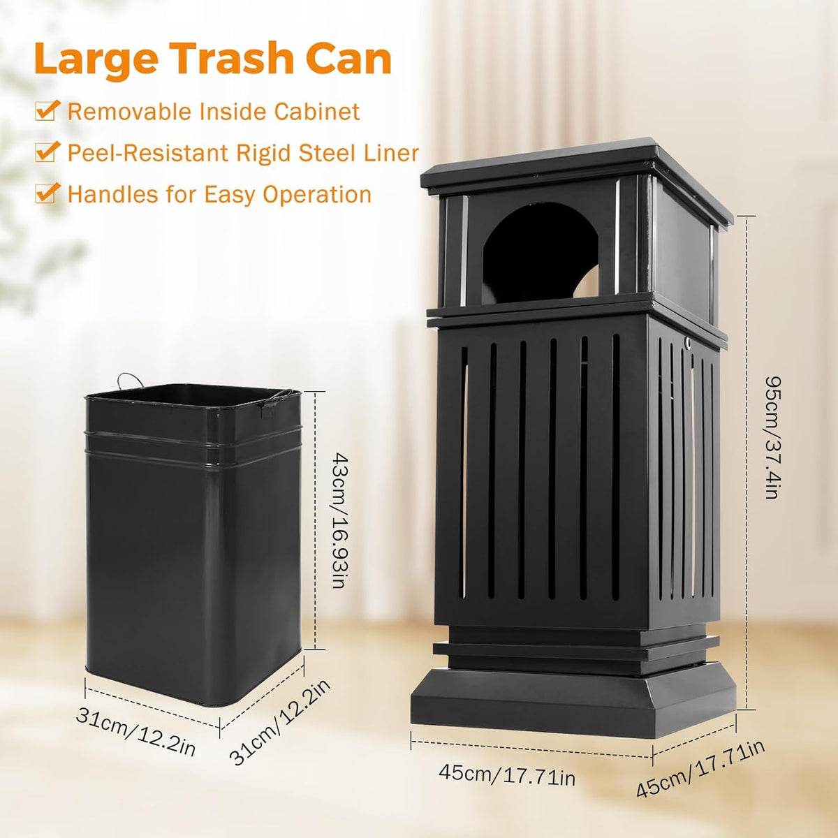 BEAMNOVA Black Trash Can Outdoor Top Tray Stainless Steel Commercial Garbage Enclosure with Locking