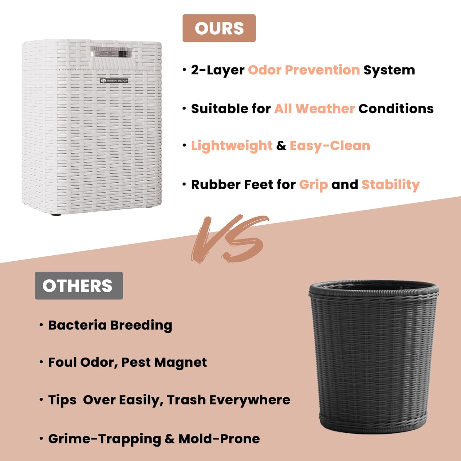 Ypati Handwoven 4 Gallon Rattan Trash Can with Lid, Boho Style Decorative Indoor and Outdoor Trash