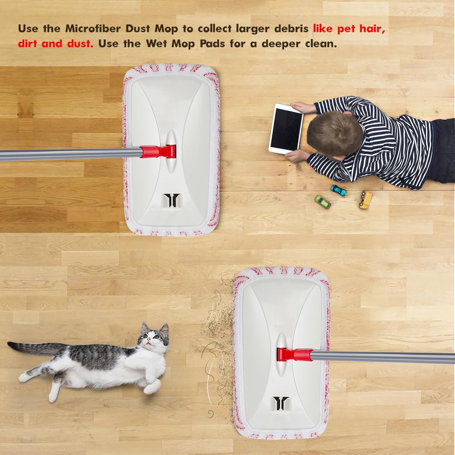 Masthome Extra Large Microfiber Mop for Floor Cleaning, 16“ Flat Mop with 5 Pad for Wet & Dry Use