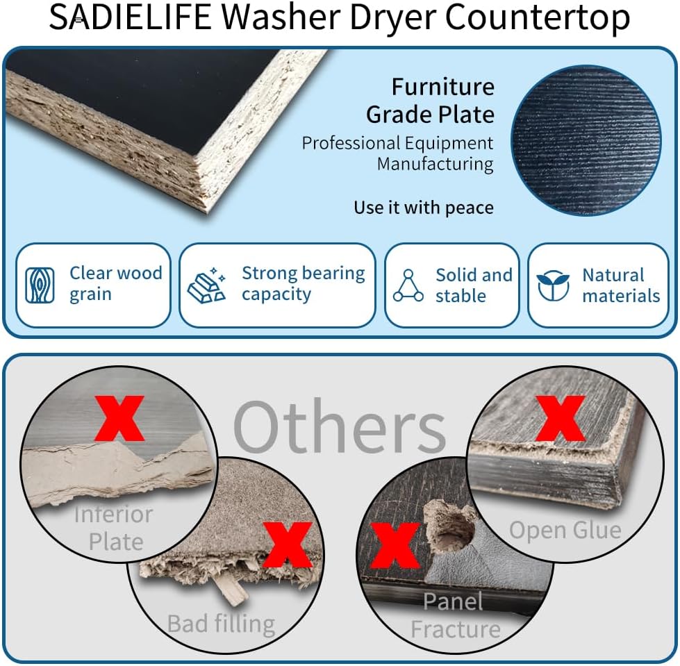 Washer Dryer Countertop Only,Edge Rails-27.5" Depth*27.5" Width Laundry Room