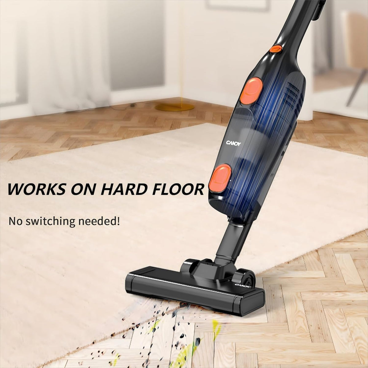 Candy Corded Stick Vacuum Cleaner, Powerful Suction Handheld Vacuum with One-Click Dust Disposal